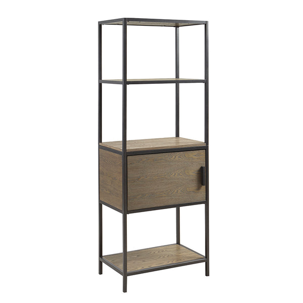 English Elm 3-Shelf Bookcase with Storage Cabinet - Reclaimed Gray Wood Veneer, Metal Frame, Compact 64"H Organizer B035118581