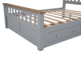 English Elm Full Size Wood Platform Bed With Two Drawers and Wooden Slat Support,Gray+Natrual