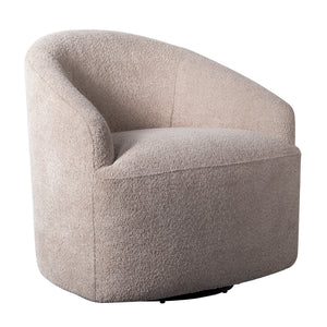 English Elm Upholstered Beige Bouclé 360° Swivel Chair with Sloped Arms, Modern Barrel Accent Seat, 30"W B035118603