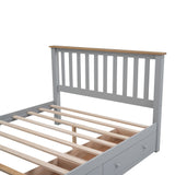 English Elm Queen Size Wood Platform Bed With Two Drawers and Wooden Slat Support,Gray+Natrual