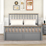 English Elm Queen Size Wood Platform Bed With Two Drawers and Wooden Slat Support,Gray+Natrual