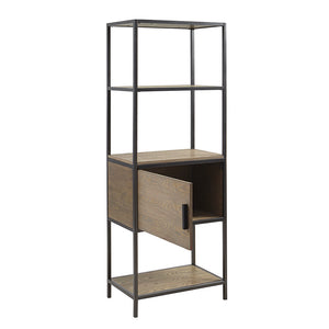English Elm 3-Shelf Bookcase with Storage Cabinet - Reclaimed Gray Wood Veneer, Metal Frame, Compact 64"H Organizer B035118581
