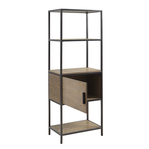English Elm 3-Shelf Bookcase with Storage Cabinet - Reclaimed Gray Wood Veneer, Metal Frame, Compact 64"H Organizer B035118581