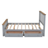 English Elm Full Size Wood Platform Bed With Two Drawers and Wooden Slat Support,Gray+Natrual