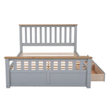 English Elm Queen Size Wood Platform Bed With Two Drawers and Wooden Slat Support,Gray+Natrual