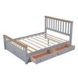 English Elm Queen Size Wood Platform Bed With Two Drawers and Wooden Slat Support,Gray+Natrual