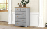 English Elm Rustic Wooden Chest With 6 Drawers,Storage Cabinet For Bedroom,Gray+Natrual