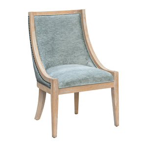English Elm Upholstered Dining Chair from Martha Stewart Bedford Collection — Reclaimed Wheat Frame, Brass Nailhead Trim, Farmhouse Elegance and Comfort B035118591