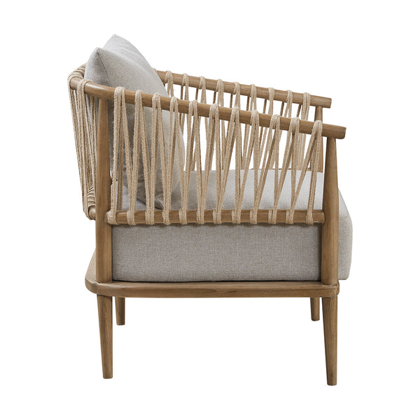 English Elm Accent Arm Chair Madison Park Odessa Coastal Jute Weave Lounge Chair with Removable Pillow, Honey Walnut Frame, Plush Seat Cushion B035118539