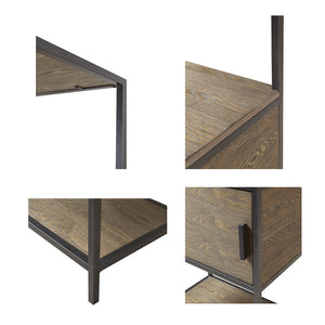 English Elm 3-Shelf Bookcase with Storage Cabinet - Reclaimed Gray Wood Veneer, Metal Frame, Compact 64"H Organizer B035118581