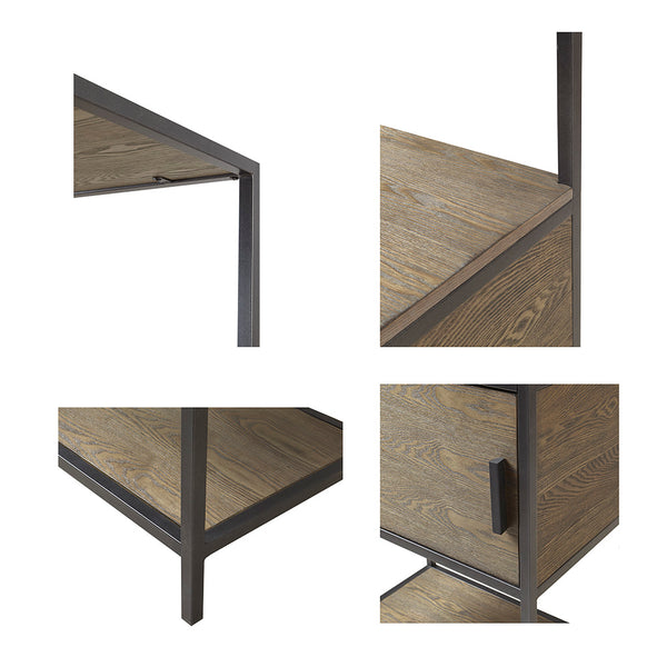 English Elm 3-Shelf Bookcase with Storage Cabinet - Reclaimed Gray Wood Veneer, Metal Frame, Compact 64"H Organizer B035118581