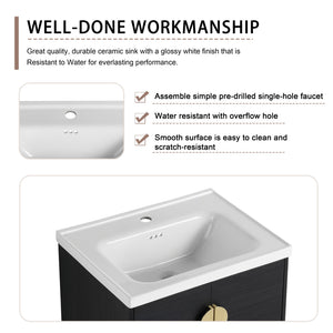 English Elm 60 Inch Soft Close Doors Bathroom Vanity Set With Ceramic Sink, Storage Shelves & Modern Design W999S00138