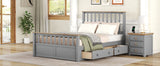 English Elm Full Size Wood Platform Bed With Two Drawers and Wooden Slat Support,Gray+Natrual