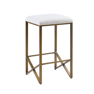 English Elm Backless Upholstered Counter Stool 26"H — INK+IVY Marino Ivory Seat, Bronze Metal Base, Modern Space-Saving Design B035118569