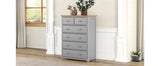 English Elm Rustic Wooden Chest With 6 Drawers,Storage Cabinet For Bedroom,Gray+Natrual