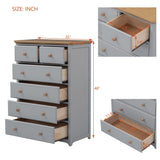 English Elm Rustic Wooden Chest With 6 Drawers,Storage Cabinet For Bedroom,Gray+Natrual