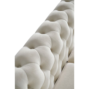 English Elm Chesterfield Velvet Rolled Arm Sofa 84.65" Beige with Gold Trim, Deep Tufting & High-Density Comfort W57991499