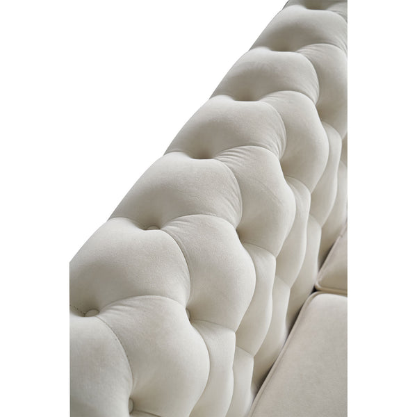 English Elm Chesterfield Velvet Rolled Arm Sofa 84.65" Beige with Gold Trim, Deep Tufting & High-Density Comfort W57991499