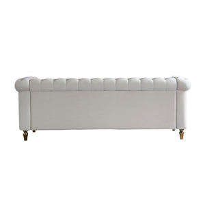 English Elm Chesterfield Velvet Rolled Arm Sofa 84.65" Beige with Gold Trim, Deep Tufting & High-Density Comfort W57991499