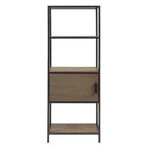 English Elm 3-Shelf Bookcase with Storage Cabinet - Reclaimed Gray Wood Veneer, Metal Frame, Compact 64"H Organizer B035118581