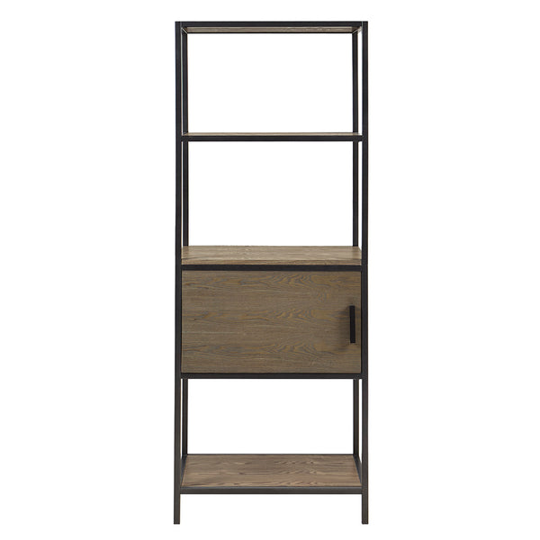 English Elm 3-Shelf Bookcase with Storage Cabinet - Reclaimed Gray Wood Veneer, Metal Frame, Compact 64"H Organizer B035118581