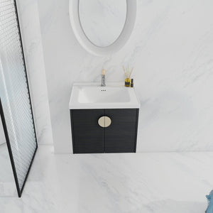 English Elm 24 Inch Wall Mounted Bathroom Vanity With Ceramic Sink, Soft-Close Two-Door Cabinet, Water-Resistant Finish, Metal Handles, Space-Saving Design (KD) W999111975