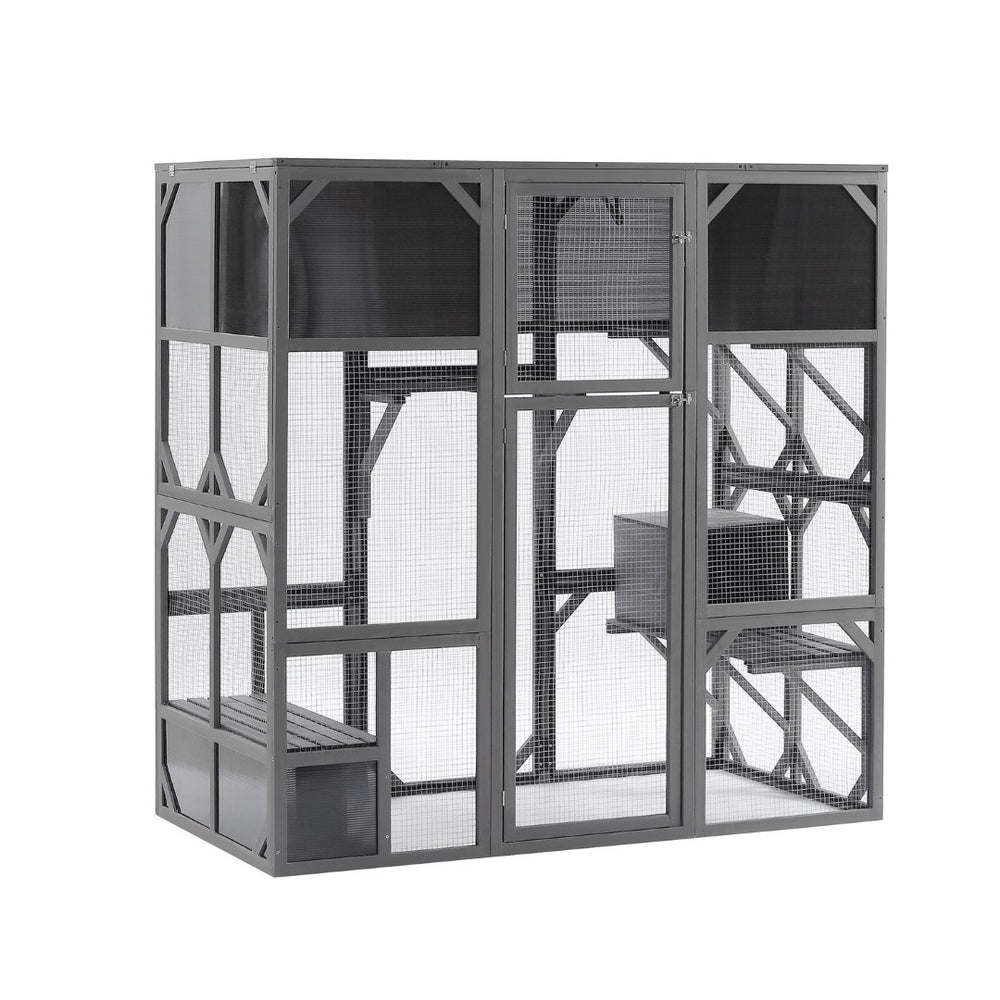 English Elm Outdoor Walk-in Wood Catio Enclosure with Uv Roof Platforms and Bouncy Bridge W1850S00002