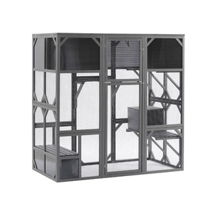 English Elm Outdoor Walk-in Wood Catio Enclosure with Uv Roof Platforms and Bouncy Bridge W1850S00002