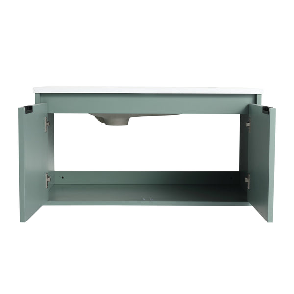 English Elm 36" Floating Bathroom Vanity with Drop-Shaped Resin Sink, Wavy Doors, Soft-Close Hinges, Water-Resistant Plywood Modern Design W999S00093