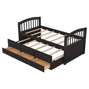 English Elm Twin Over Pine Bunk Bed with Pull-out Trundle and Three Storage Drawers SM000093AAP-1