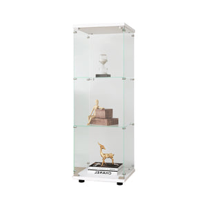 English Elm Glass Display Cabinet with One Door and 3 Tempered Glass Shelves for Living Room Bedroom Office Elegance White W1806118656