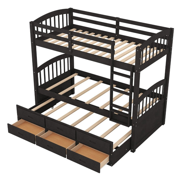 English Elm Twin Over Pine Bunk Bed with Pull-out Trundle and Three Storage Drawers SM000093AAP-1