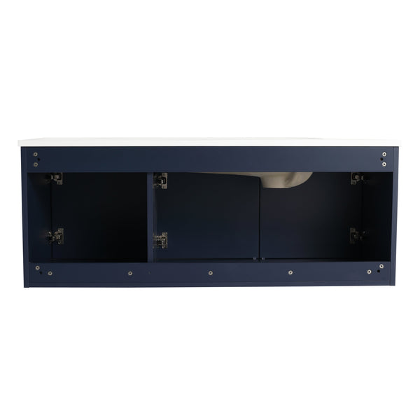 English Elm 48" Floating Bathroom Vanity with Drop-Shaped Resin Sink, Wavy Panel Doors, Soft-Close Hinges, Durable Melamine Finish W999S00094