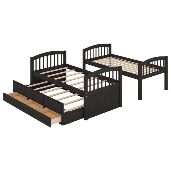 English Elm Twin Over Pine Bunk Bed with Pull-out Trundle and Three Storage Drawers SM000093AAP-1
