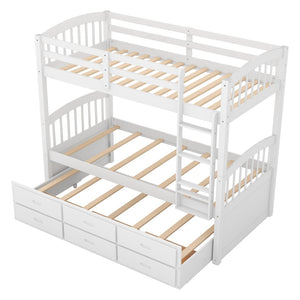 English Elm Twin Over Pine Bunk Bed with Pull-out Trundle and Three Storage Drawers SM000093AAK-1