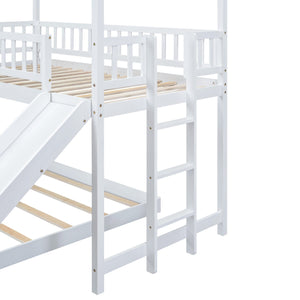 English Elm Twin Pine Twin-over-Full Bunk Bed with Slide and Built-In Ladder, Full-Length Guardrails, Sturdy Dorm Style White GX000430AAK