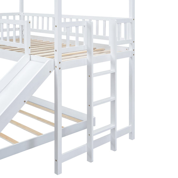 English Elm Twin Pine Twin-over-Full Bunk Bed with Slide and Built-In Ladder, Full-Length Guardrails, Sturdy Dorm Style White GX000430AAK