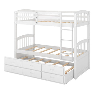 English Elm Twin Over Pine Bunk Bed with Pull-out Trundle and Three Storage Drawers SM000093AAK-1