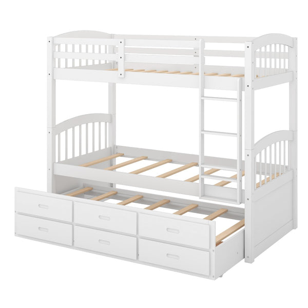 English Elm Twin Over Pine Bunk Bed with Pull-out Trundle and Three Storage Drawers SM000093AAK-1
