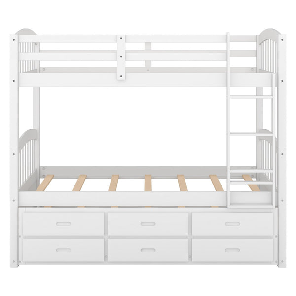 English Elm Twin Over Pine Bunk Bed with Pull-out Trundle and Three Storage Drawers SM000093AAK-1