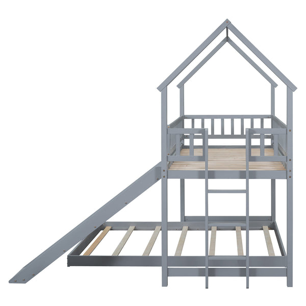 English Elm Twin Pine Twin-over-Full Bunk Bed with Slide and Built-In Ladder, Full-Length Guardrails, Sturdy Dorm Style Gray GX000430AAE