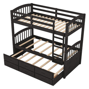 English Elm Twin Over Pine Bunk Bed with Pull-out Trundle and Three Storage Drawers SM000093AAP-1