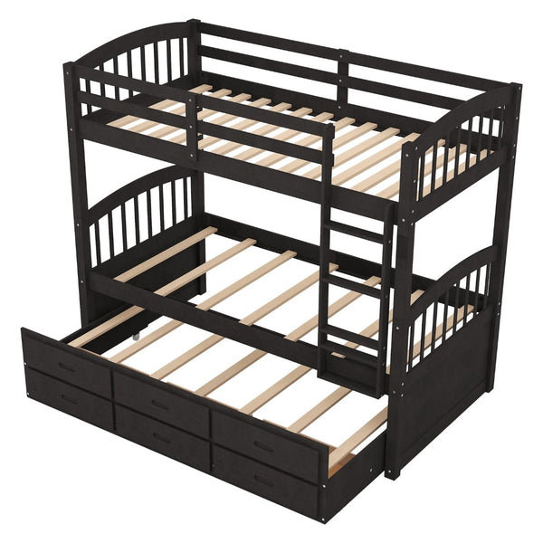 English Elm Twin Over Pine Bunk Bed with Pull-out Trundle and Three Storage Drawers SM000093AAP-1