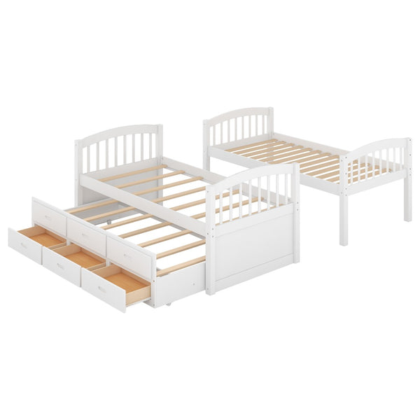 English Elm Twin Over Pine Bunk Bed with Pull-out Trundle and Three Storage Drawers SM000093AAK-1