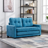 English Elm 59.4" Loveseat Sofa With Pull-Out Bed Modern Upholstered Couch With Side Pocket For Living Room Office, Blue