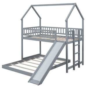 English Elm Twin Pine Twin-over-Full Bunk Bed with Slide and Built-In Ladder, Full-Length Guardrails, Sturdy Dorm Style Gray GX000430AAE