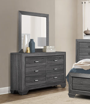 English Elm Wooden Beechnut 6-Drawer Dresser in Gray Finish with Rustic Embossed Veneer and Cup Hardware, 59" B011118703