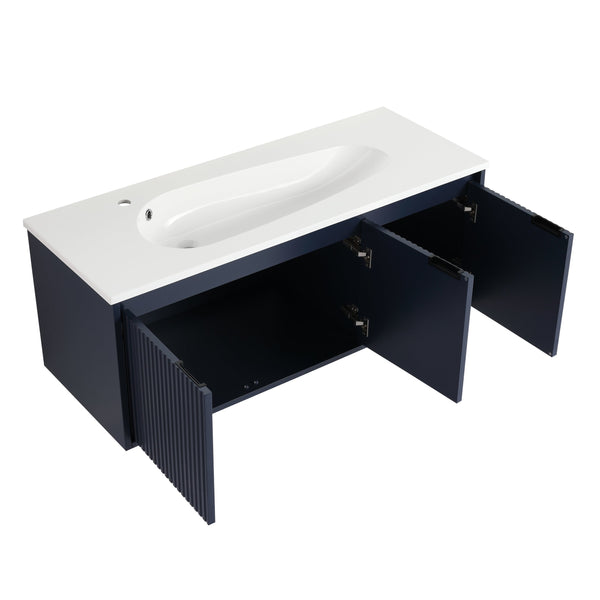 English Elm Soft Soft Close Doors Bathroom Vanity Floating 48" Wavy 3-Door Cabinet Storage Hidden Handles W999119849