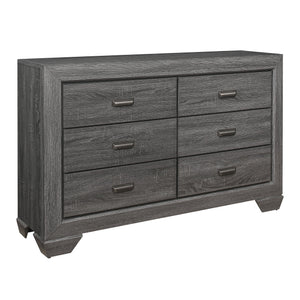 English Elm Wooden Beechnut 6-Drawer Dresser in Gray Finish with Rustic Embossed Veneer and Cup Hardware, 59" B011118703