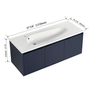 English Elm 48" Floating Bathroom Vanity with Drop-Shaped Resin Sink, Wavy Panel Doors, Soft-Close Hinges, Durable Melamine Finish W999S00094